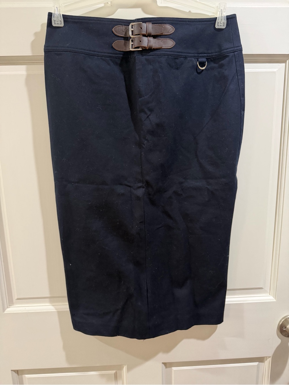 Lauren Ralph Lauren Navy Pencil Skirt with Brown Buckle Details size 4